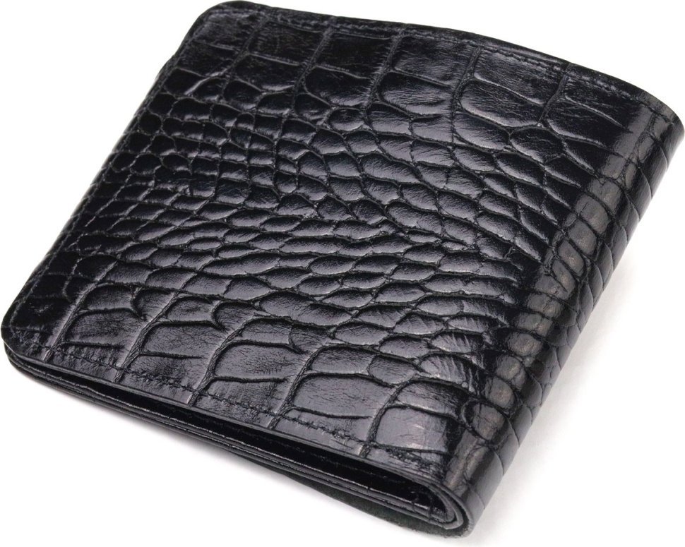 Черное мужское портмоне турецкого производства из натуральной кожи с тиснением под крокодила CANPELLINI (2421572)