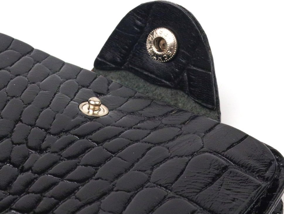 Чорне чоловіче портмоне турецького виробництва з натуральної шкіри з тисненням під крокодила CANPELLINI (2421572)