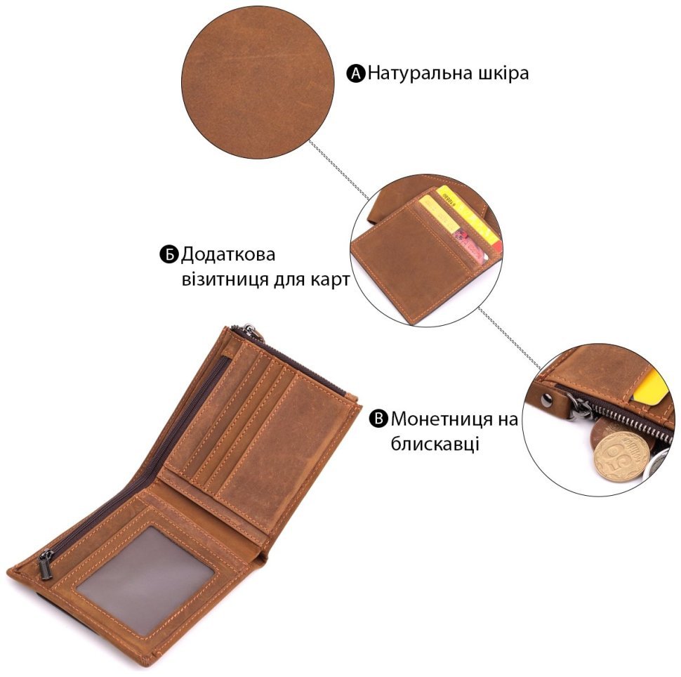 Мужское портмоне из винтажной кожи коричневого цвета Vintage 2422856 modnotak фото №4