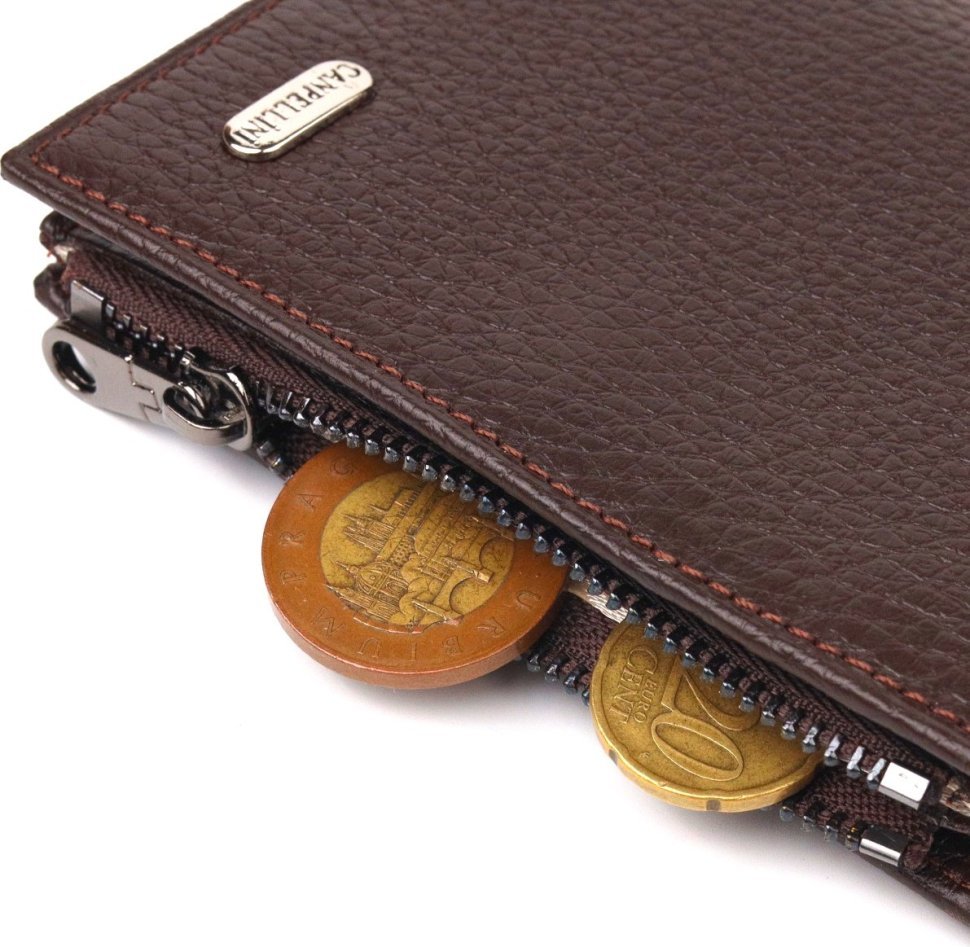 Чоловічий вертикальний гаманець компактного розміру з коричневої натуральної шкіри CANPELLINI (2421674)