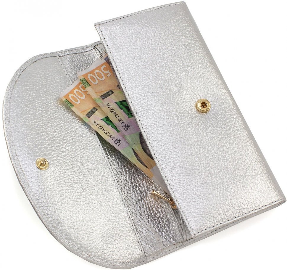 Жіночий сріблястий гаманець з натуральної шкіри із золотистою фурнітурою Tony Bellucci (12473)