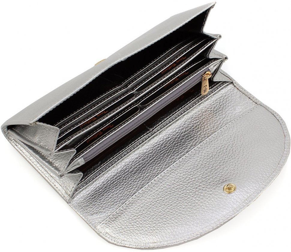 Женский серебристый кошелек из натуральной кожи с золотистой фурнитурой Tony Bellucci (12473)