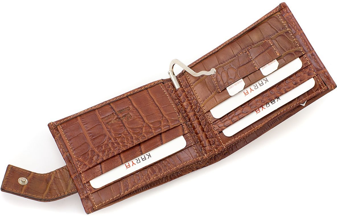 Коричневий чоловічий гаманець із натуральної шкіри із затискачем для купюр KARYA (19486)