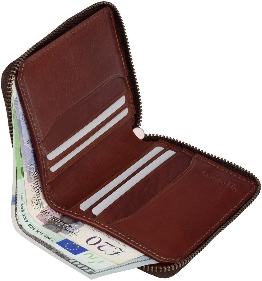 Чоловічий гаманець з натуральної коричневої шкіри на блискавці Visconti Mondello 69182