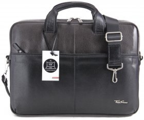 Чоловіча сумка під ноутбук чорно-сірого кольору з натуральної шкіри з ручками Tom Stone (10987) - 2