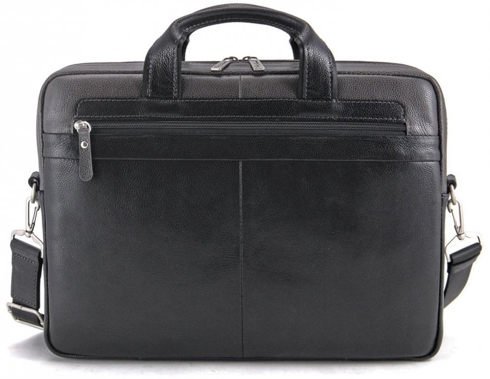 Чоловіча сумка під ноутбук чорно-сірого кольору з натуральної шкіри з ручками Tom Stone (10987)