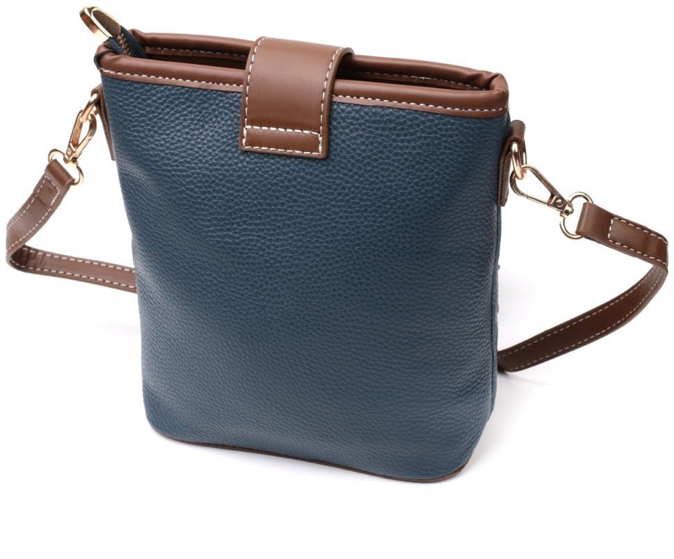 Синяя вертикальная женская сумка на плечо из натуральной кожи Vintage 2422346