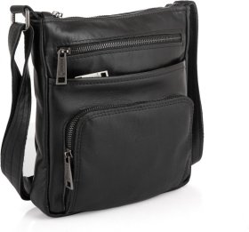 Класична чоловіча сумка-планшет через плече із натуральної чорної шкіри TARWA (21671)