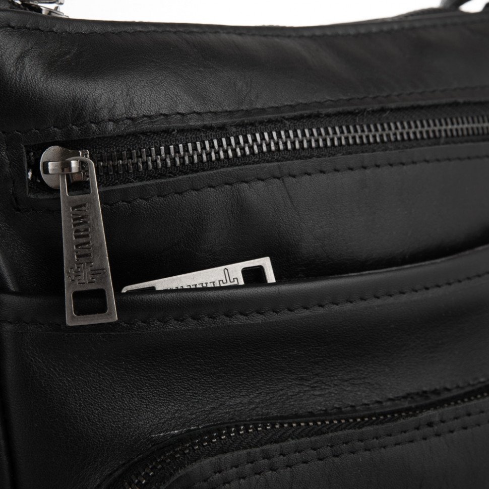 Классическая мужская сумка-планшет через плечо из натуральной черной кожи TARWA (21671)