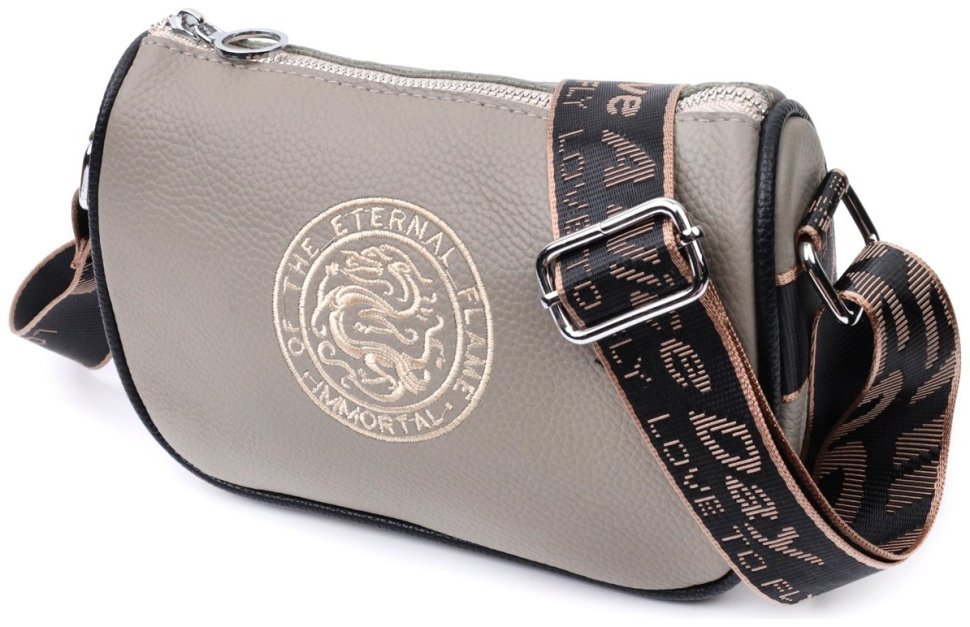 Женская сумка кросс боди из натуральной кожи с вышивкой на лицевой стороне Vintage Style 91083 (цвет серый) modnotak фото №1