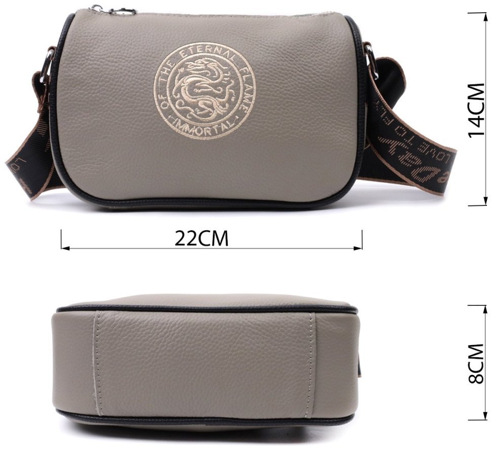 Женская сумка кросс боди из натуральной кожи с вышивкой на лицевой стороне Vintage Style 91083 (цвет серый) modnotak фото №3