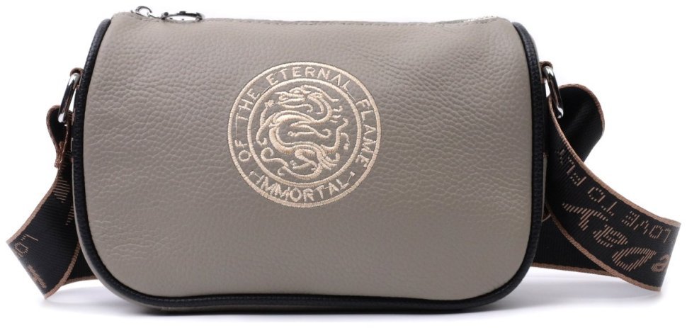 Женская сумка кросс боди из натуральной кожи с вышивкой на лицевой стороне Vintage Style 91083 (цвет серый) modnotak фото №6