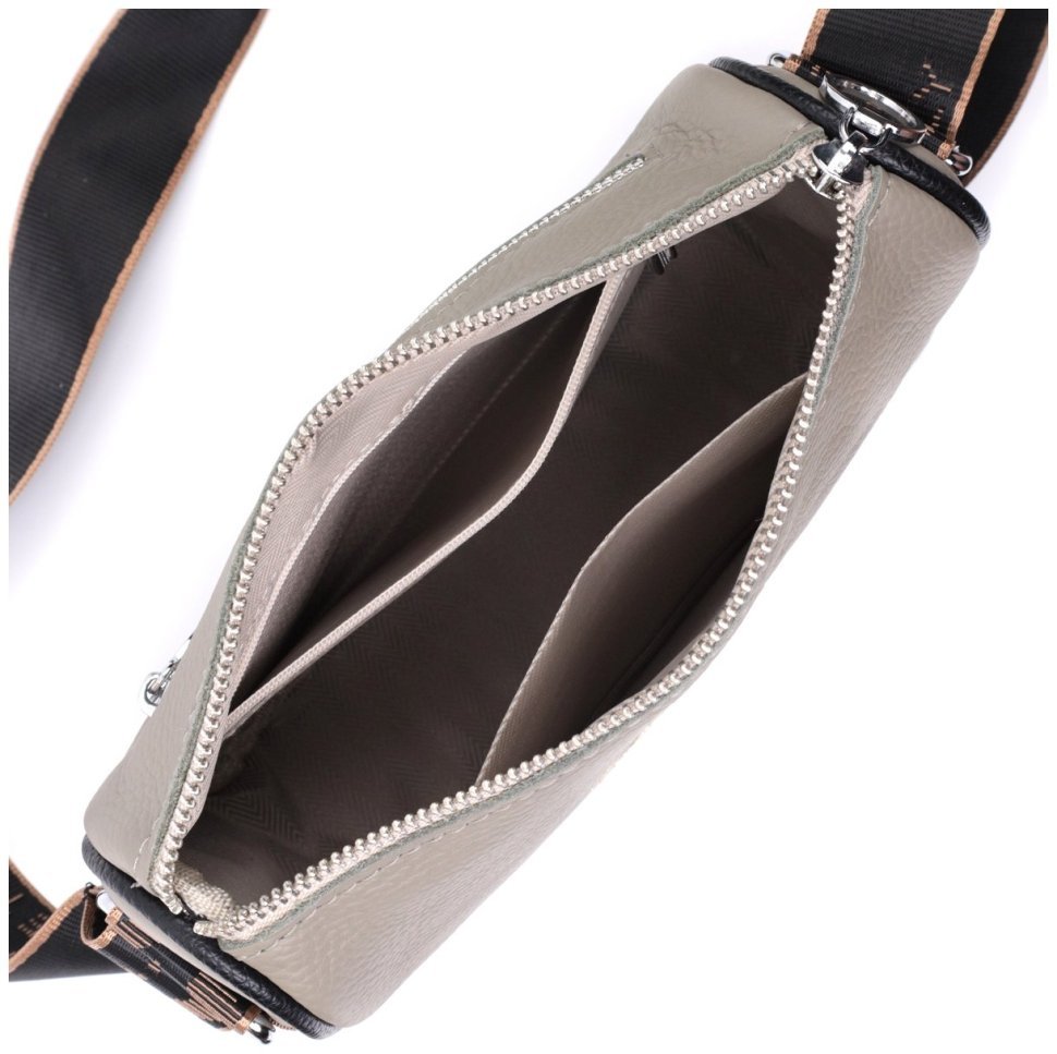 Женская сумка кросс боди из натуральной кожи с вышивкой на лицевой стороне Vintage Style 91083 (цвет серый) modnotak фото №9