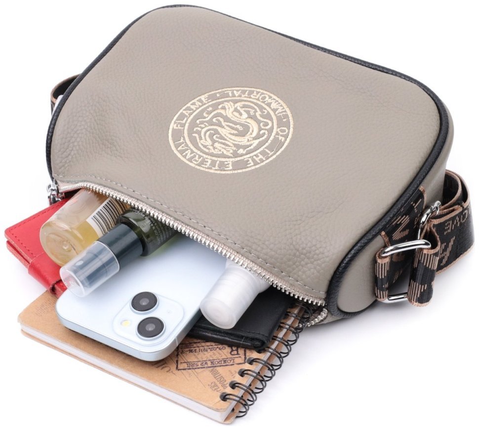 Женская сумка кросс боди из натуральной кожи с вышивкой на лицевой стороне Vintage Style 91083 (цвет серый) modnotak фото №10