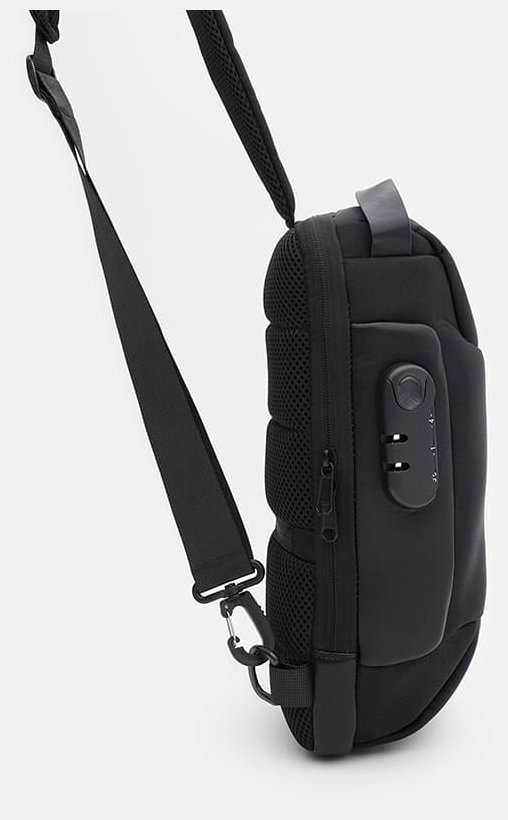Мужская черная текстильная сумка-слинг с кодовым замком Monsen 71583