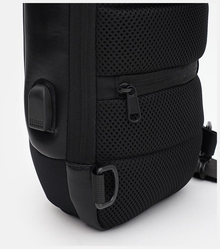 Мужская черная текстильная сумка-слинг с кодовым замком Monsen 71583 фото №5 Мужская черная текстильная сумка-слинг с кодовым замком Monsen 71583 modnotak фото №5