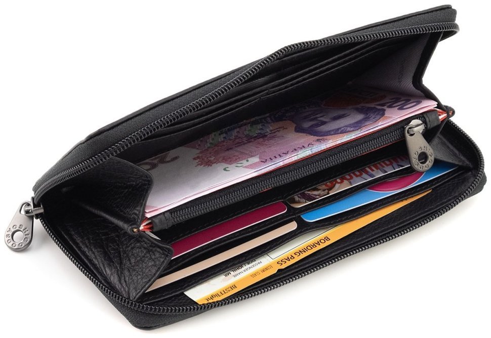 Женский кошелек на молнии из натуральной кожи черного цвета Yoshi Baxter Black (Великобритания) 91783 modnotak фото №5