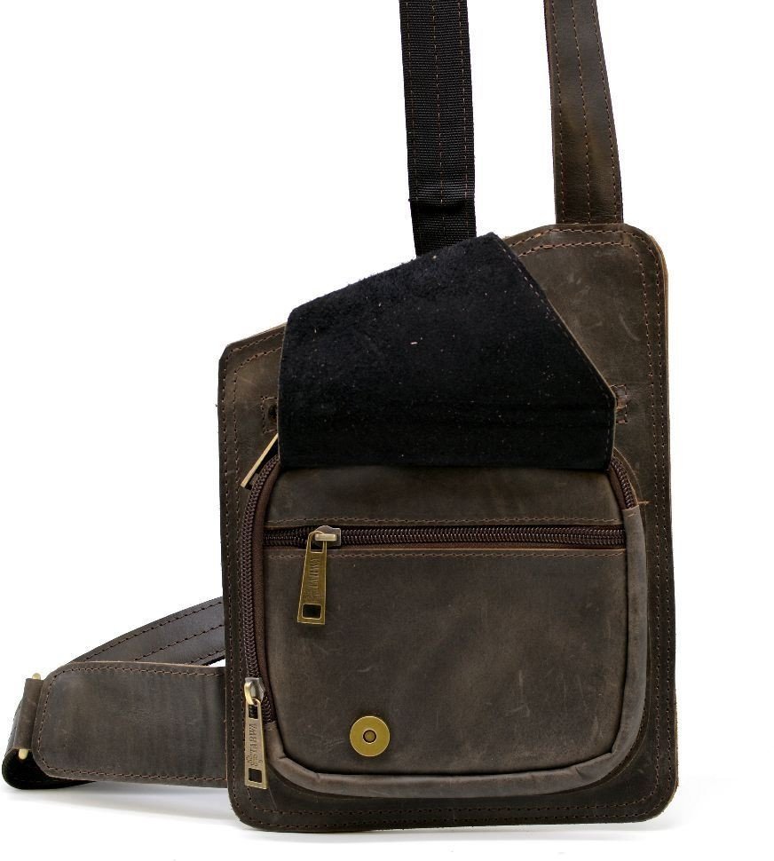 Кожаный рюкзак-слинг коричневого цвета с винтажным эффектом TARWA (19662)