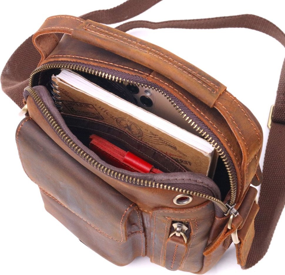 Мужская сумка-барсетка коричневого цвета из винтажной кожи Vintage (2421293)