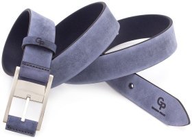 Молодежный ремень из итальянской кожи цвета индиго Grande Pelle (31252)