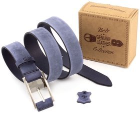 Молодежный ремень из итальянской кожи цвета индиго Grande Pelle (31252)
