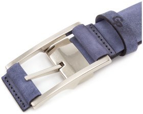 Молодежный ремень из итальянской кожи цвета индиго Grande Pelle (31252)