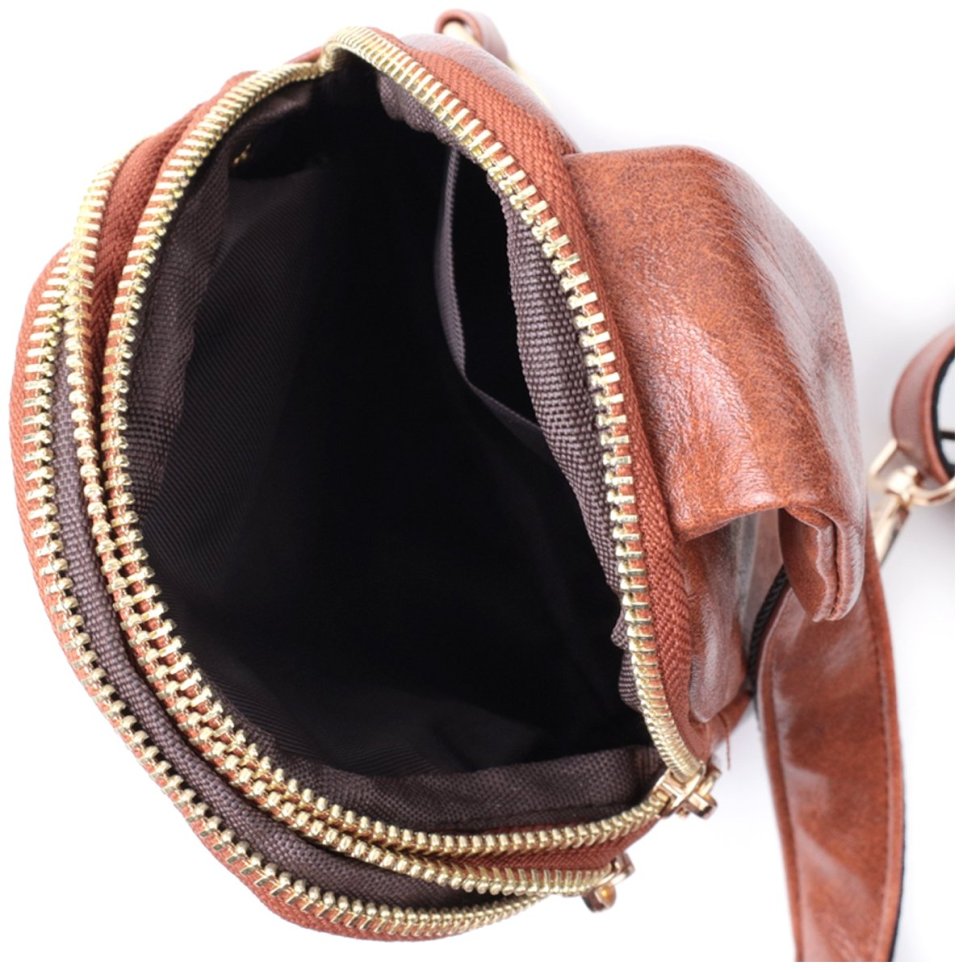 Коричневая женская сумка через плечо из экокожи на два отделения Vintage 22783 modnotak фото №7