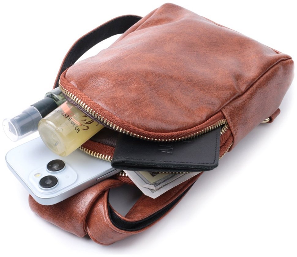 Коричневая женская сумка через плечо из экокожи на два отделения Vintage 22783 modnotak фото №8