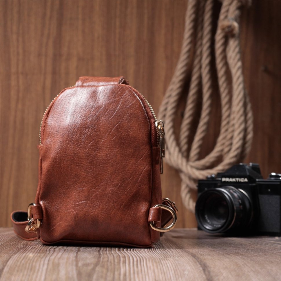 Коричневая женская сумка через плечо из экокожи на два отделения Vintage 22783 modnotak фото №10