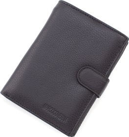 Вертикальний шкіряний чоловічий гаманець чорного кольору із блоком під документи Marco Coverna (21586)