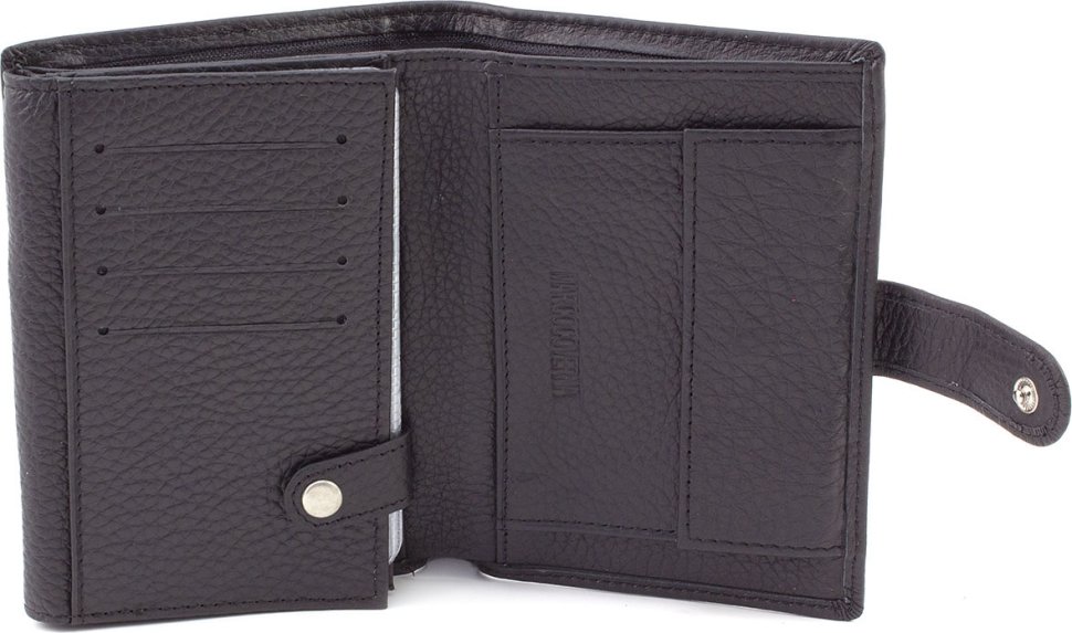 Вертикальный кожаный мужской бумажник черного цвета с блоком под документы Marco Coverna (21586)