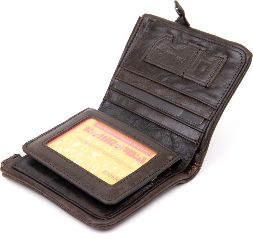 Небольшой коричневый кошелек из натуральной кожи с фиксацией на кнопку Vintage (2420422)