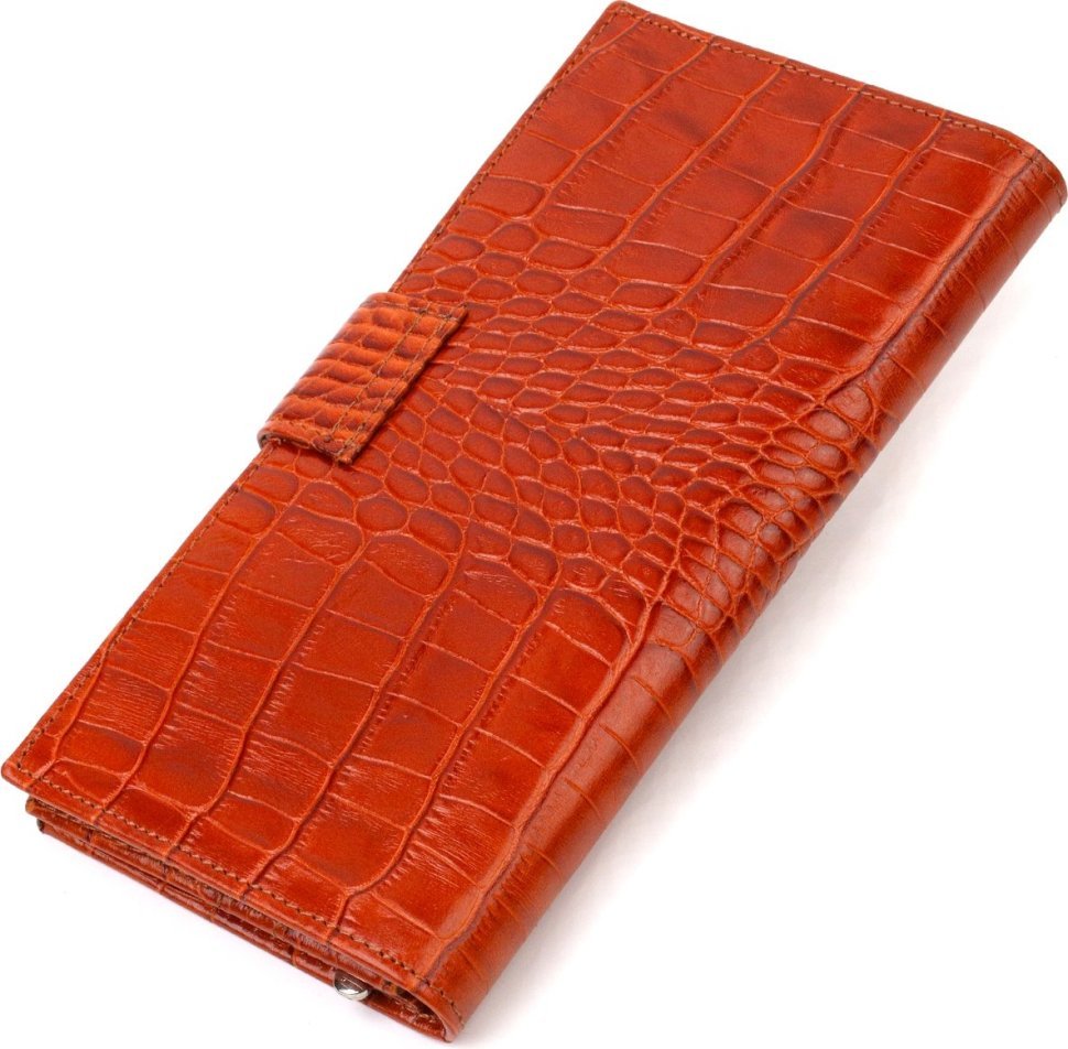 Лакированный вертикальный мужской бумажник из натуральной коричневой кожи с тиснением под крокодила CANPELLINI (2421719)