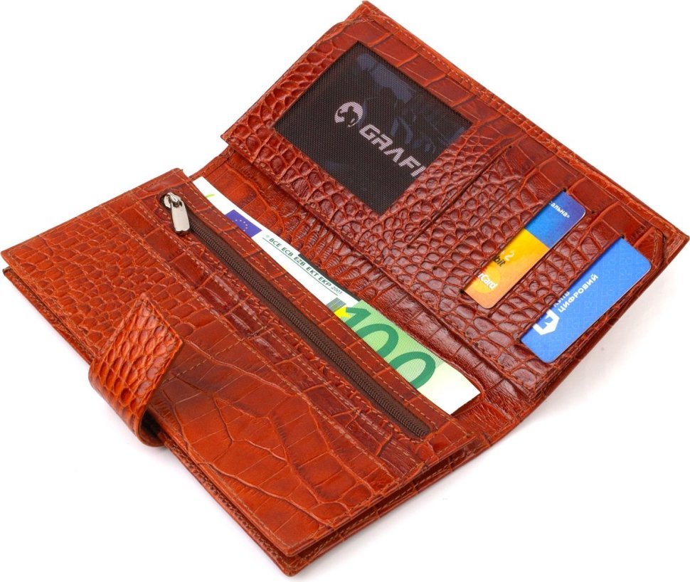 Лакований вертикальний чоловічий гаманець із натуральної коричневої шкіри з тисненням під крокодила CANPELLINI (2421719)