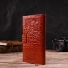 Лакований вертикальний чоловічий гаманець із натуральної коричневої шкіри з тисненням під крокодила CANPELLINI (2421719) - 7