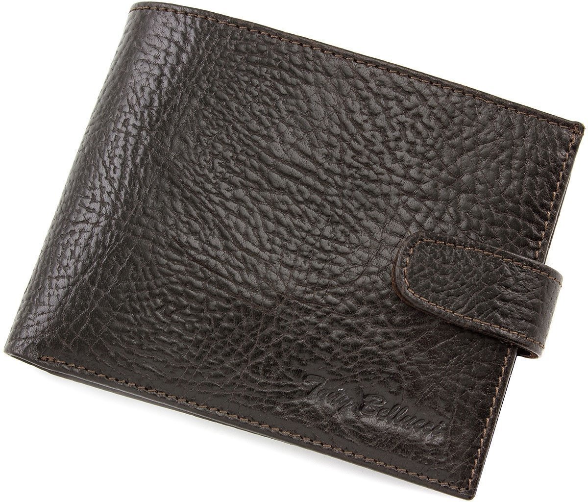 Темно-коричневое портмоне из фактурной кожи на кнопке Tony Bellucci (10666)