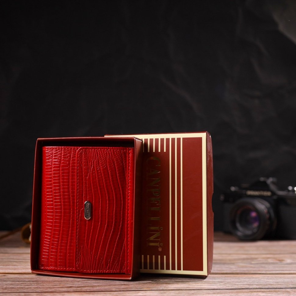Жіночий гаманець середнього розміру з натуральної шкіри із тисненням червоного кольору CANPELLINI (2421819)