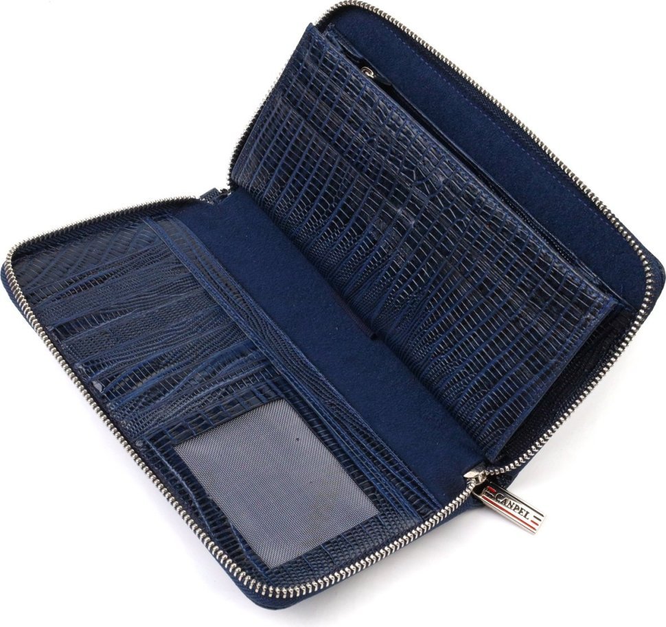 Синій гаманець-клатч із натуральної шкіри з тисненням під рептилію CANPELLINI (2421919)