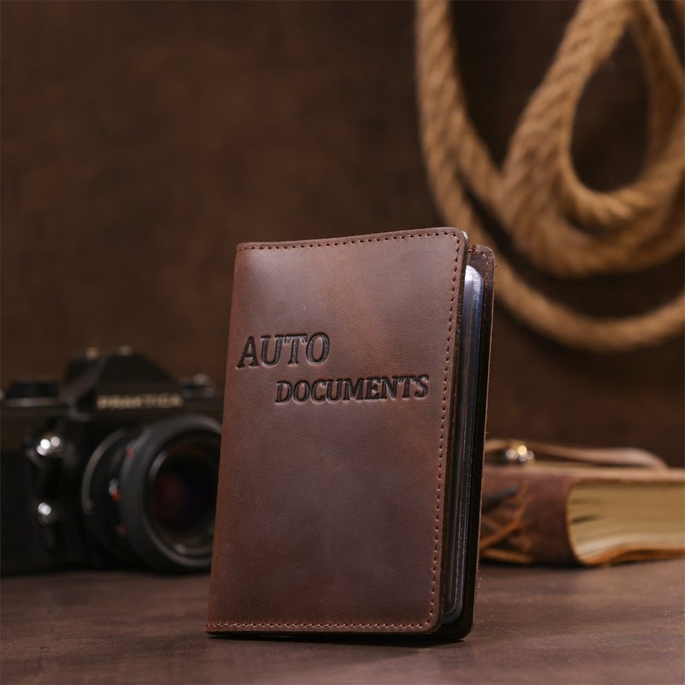 Обложка для автодокументов из винтажной кожи коричневого цвета Shvigel 2413922 modnotak фото №22