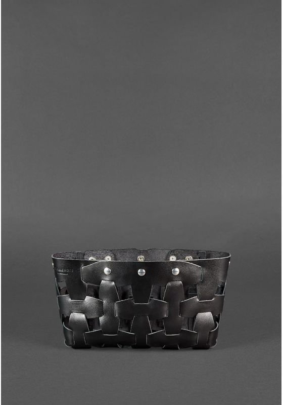 Вугільно-чорна плетена сумка з гладкої шкіри на блискавці BlankNote Пазл S (12757)