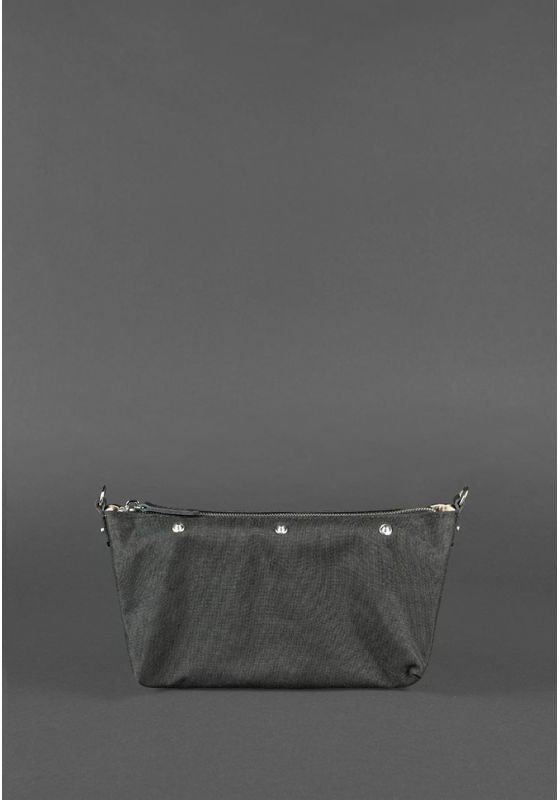Угольно-черная плетеная сумка из гладкой кожи на молнии BlankNote Пазл S (12757)