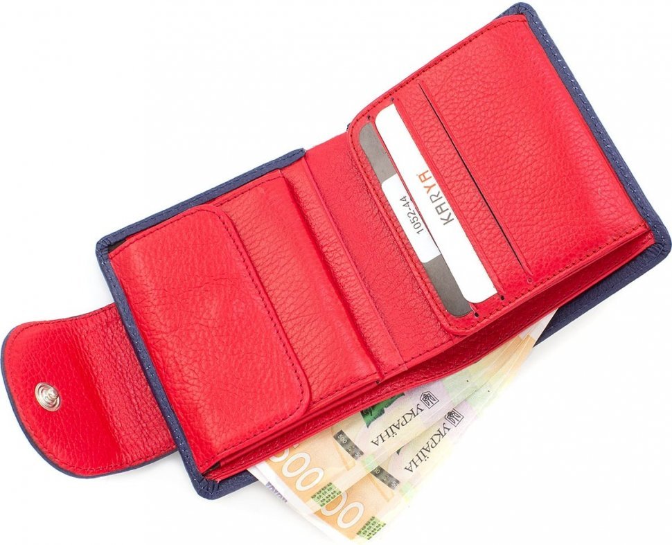 Невеликий шкіряний гаманець синьо-червоного кольору Karya 1052-44