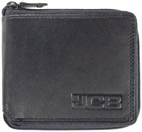 Шкіряний чоловічий гаманець з гладкої шкіри на блискавці з RFID-захистом JCB NC38MN 93983 чорного кольору