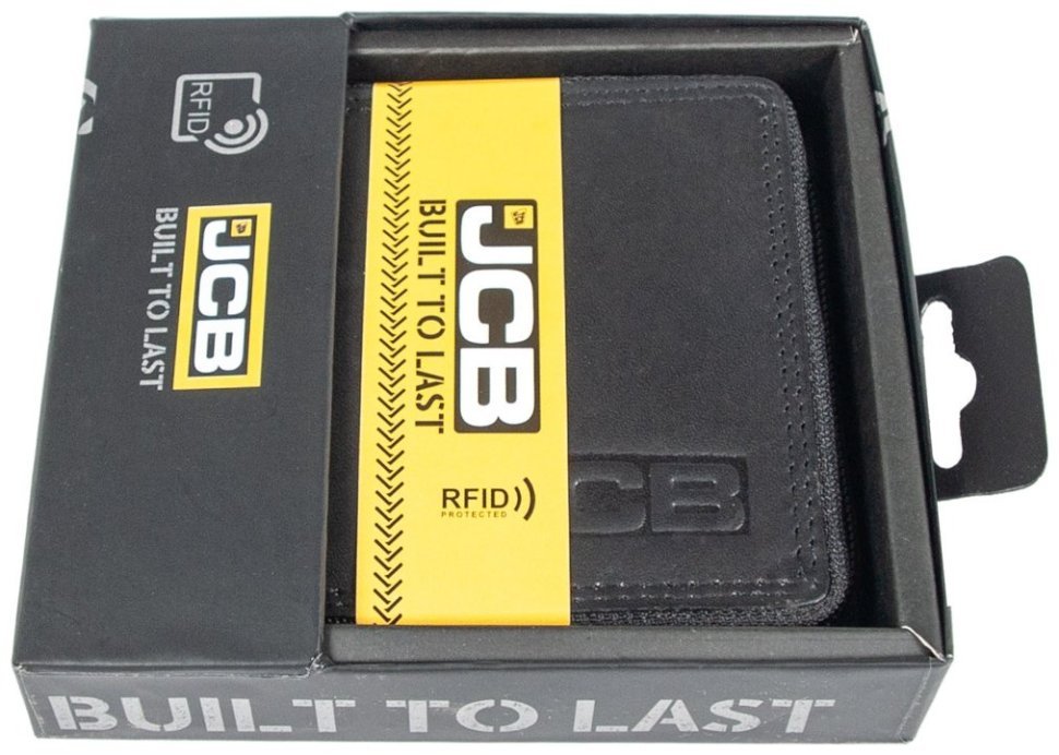 Кожаный мужской кошелек из гладкой кожи на молнии с RFID-защитой JCB NC38MN 93983 черного цвета modnotak фото №7