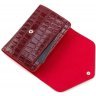 Шкіряний жіночий гаманець червоного кольору в три складання з тисненням KARYA (19981) - 5