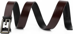 Шкіряний чоловічий ремінь коричневого кольору для штанів з ексклюзивною пряжкою-автомат Vintage 2420288