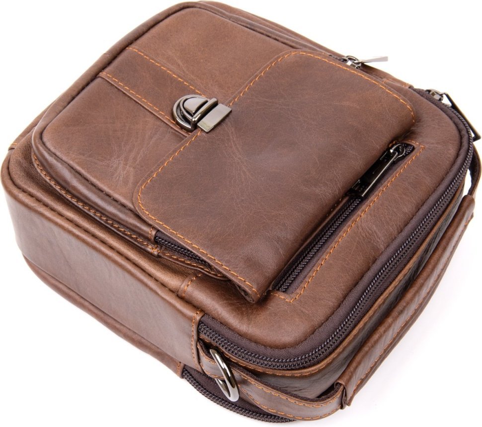 Коричневая мужская сумка-барсетка из натуральной кожи на два отделения Vintage (20396)