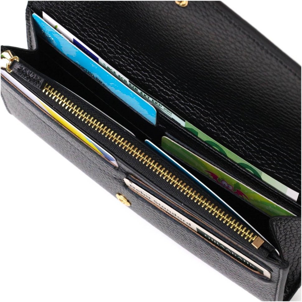 Класичний чорний жіночий гаманець із натуральної шкіри з клапаном Tony Bellucci (2421966)