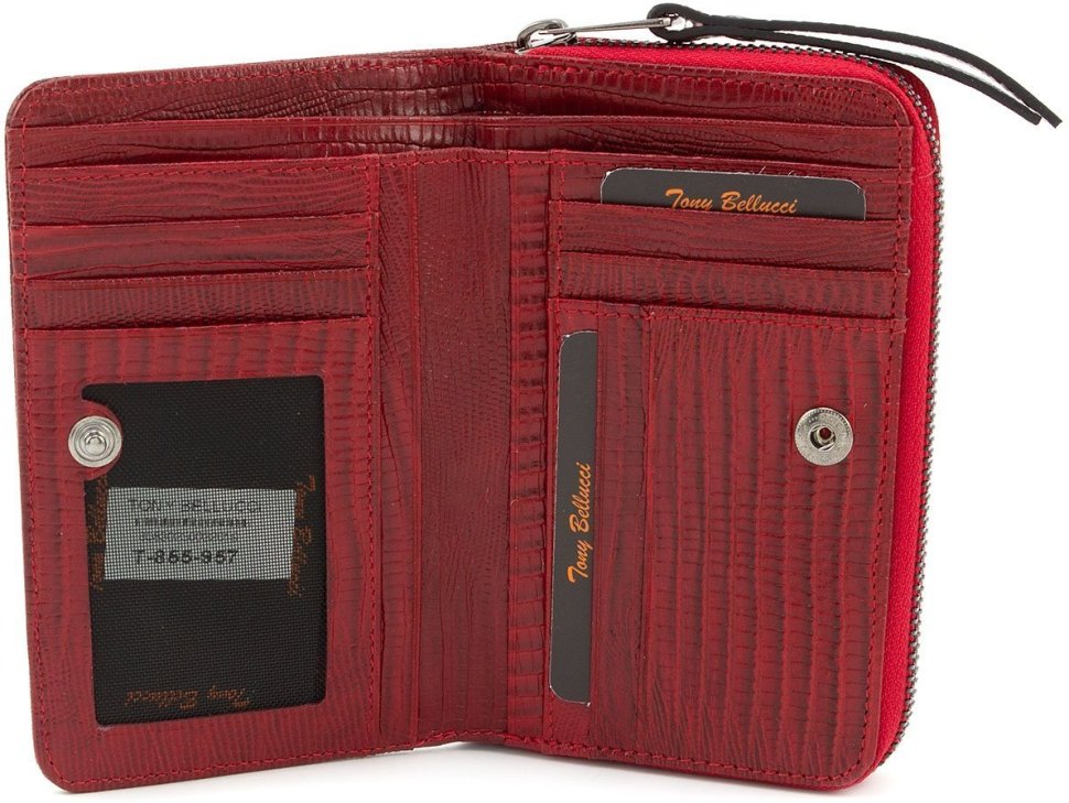Червоний гаманець середнього розміру з натуральної шкіри під рептилію Tony Bellucci (10802)