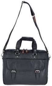 Деловая мужская сумка для ноутбука до 15" из натуральной кожи Ashwood F83 черного цвета 94383
